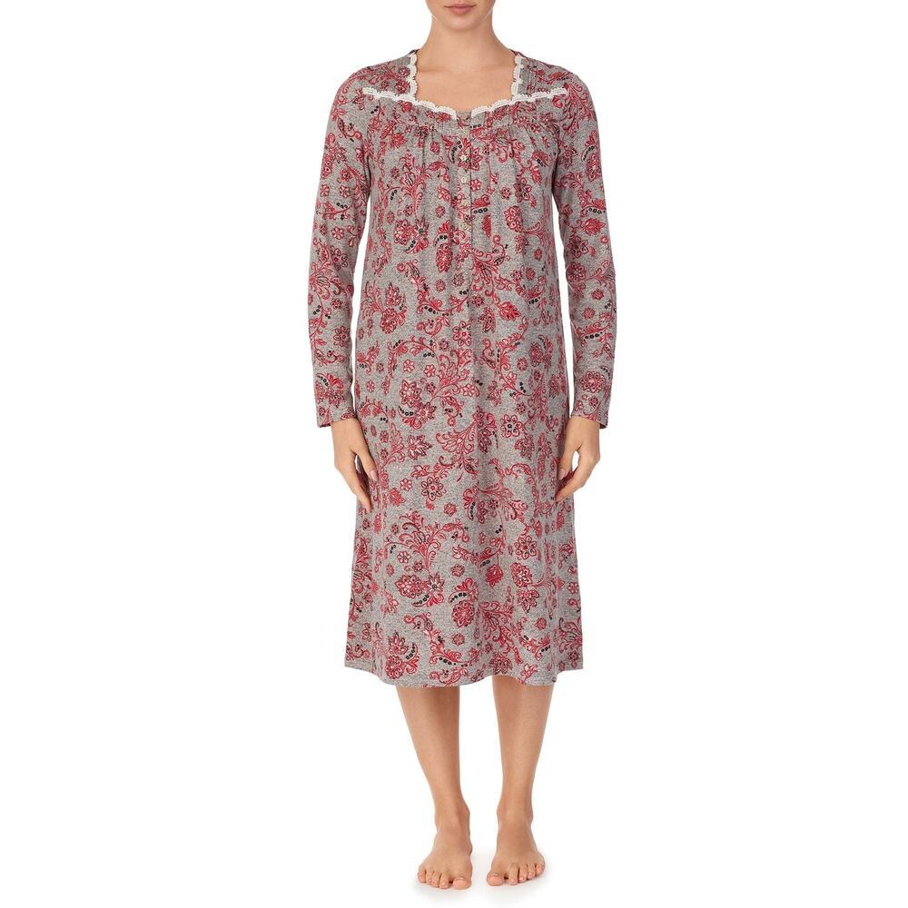 Secret Treasures Nightgown 2X Floral Long Sleeve Gray Red Cottagecore Prairie